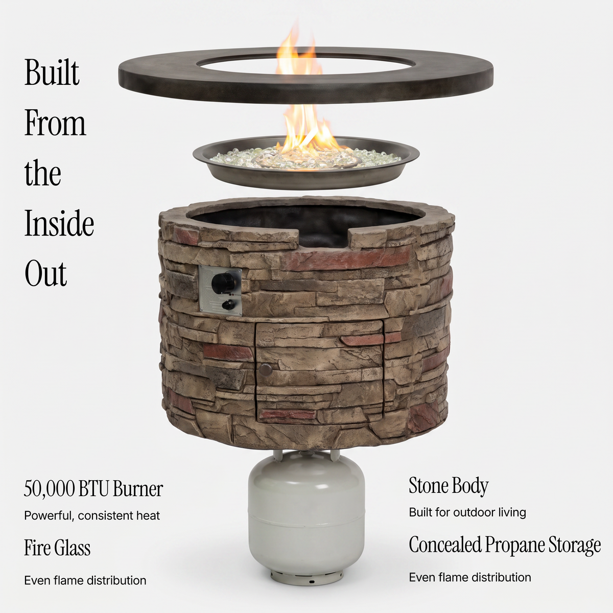Heatstone Sonoma 36” Round Stone Fire Pit – 50,000 BTU Propane Gas