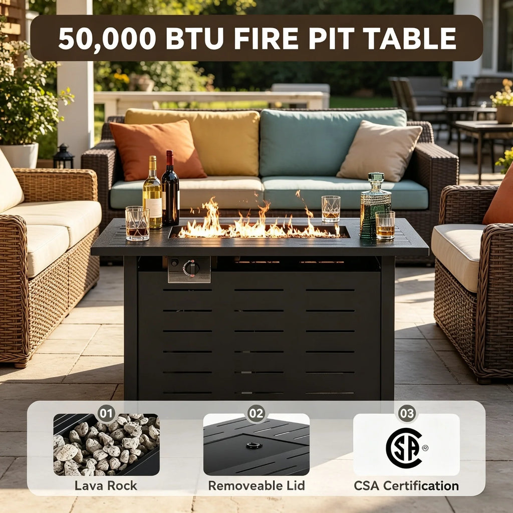 Heatstone Tahoe rectangular propane fire pit table, view 4