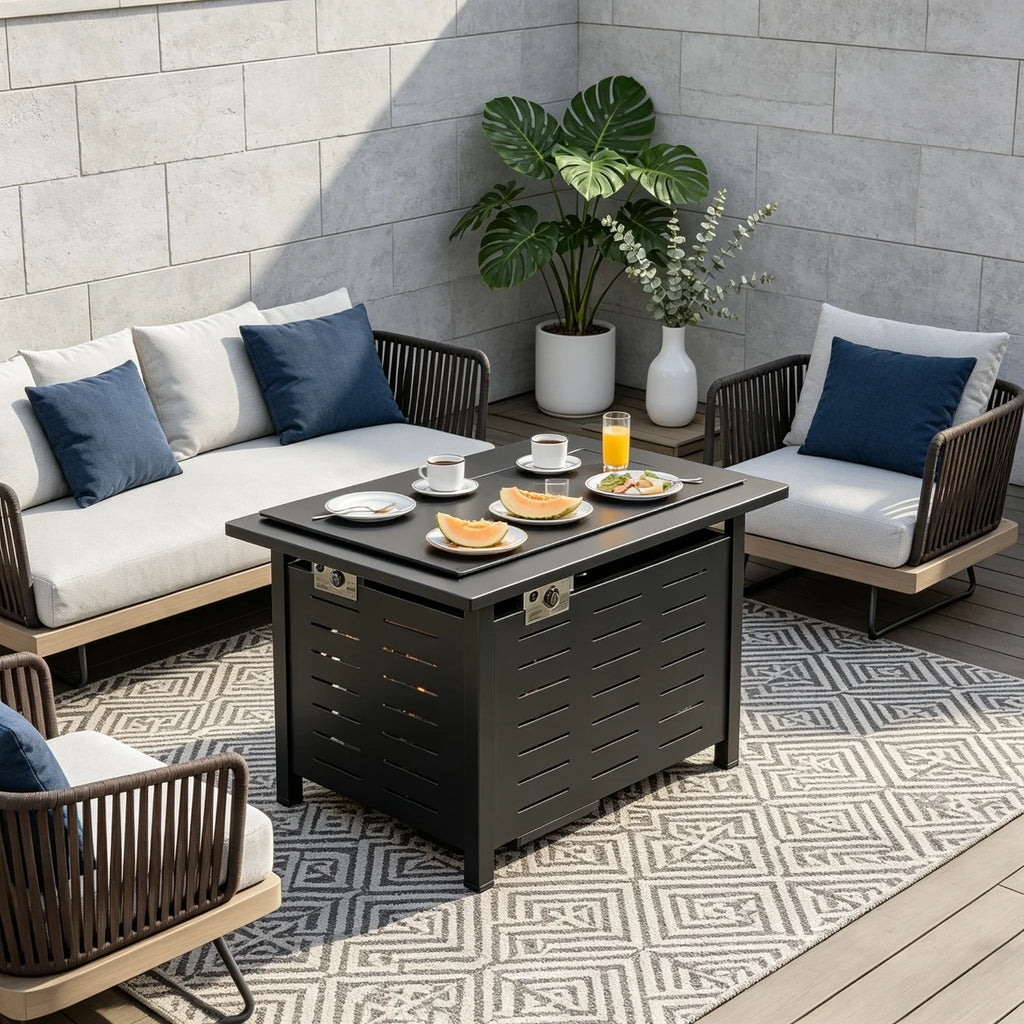 Heatstone Tahoe rectangular propane fire pit table, view 1