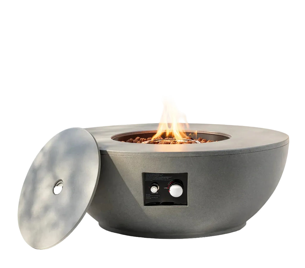 Heatstone Solara 36” Round Concrete Fire Pit – 50,000 BTU Outdoor Gas Fireplace