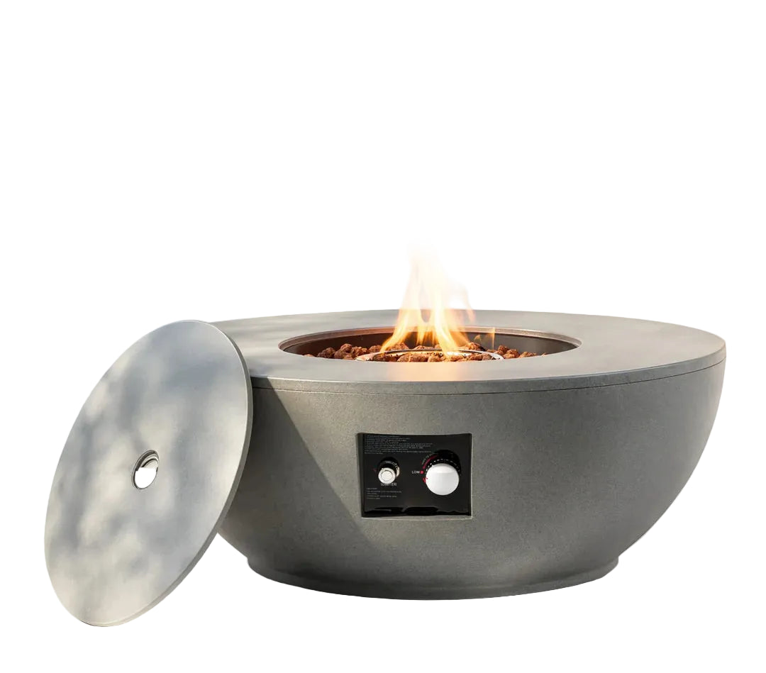 Heatstone Solara 36” Round Concrete Fire Pit – 50,000 BTU Outdoor Gas Fireplace