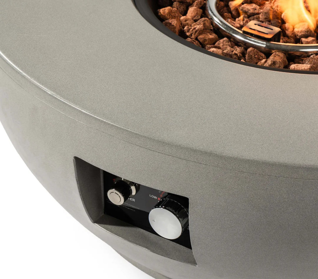 Heatstone Solara 36” Round Concrete Fire Pit – 50,000 BTU Outdoor Gas Fireplace