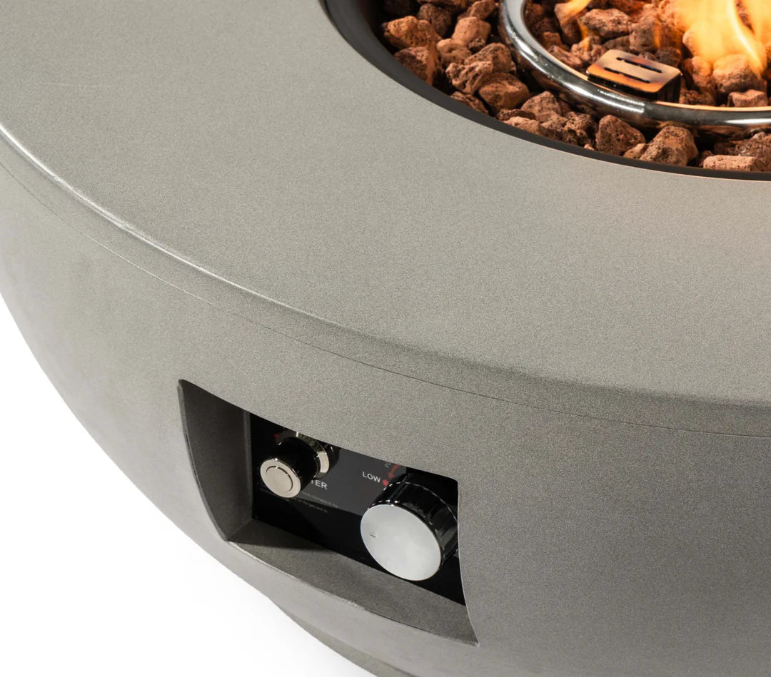 Heatstone Solara 36” Round Concrete Fire Pit – 50,000 BTU Outdoor Gas Fireplace