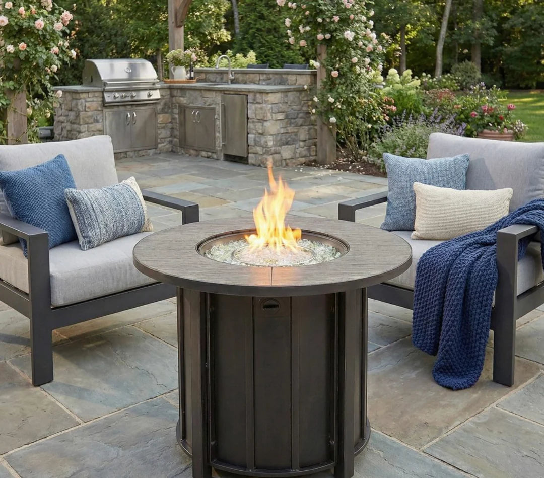 Heatstone Aspen 30” Wood Grain Fire Pit Table – Propane Gas