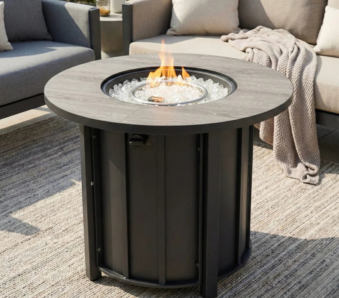 Heatstone Aspen 30” Wood Grain Fire Pit Table – Propane Gas