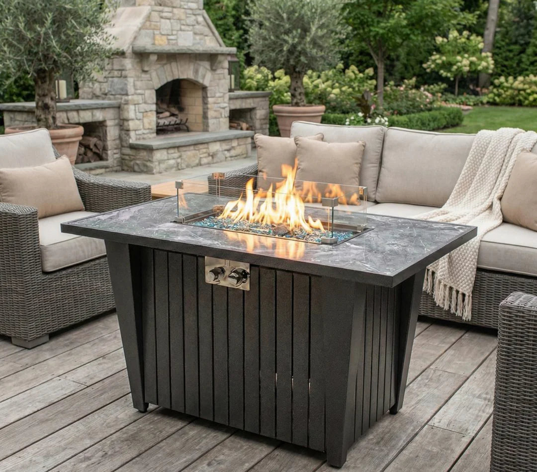 Heatstone Riviera 44” Wicker Fire Pit Table – 50,000 BTU Propane Gas