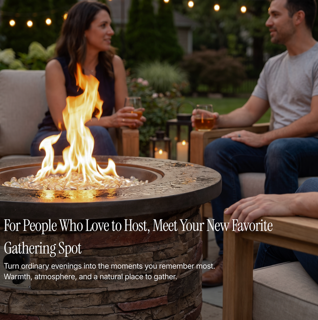 Heatstone Sonoma 36” Round Stone Fire Pit – 50,000 BTU Propane Gas