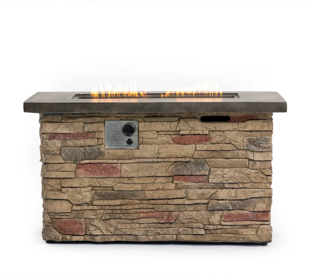 Heatstone Sierra 42” Stone Fire Pit Table – 50,000 BTU Propane Gas