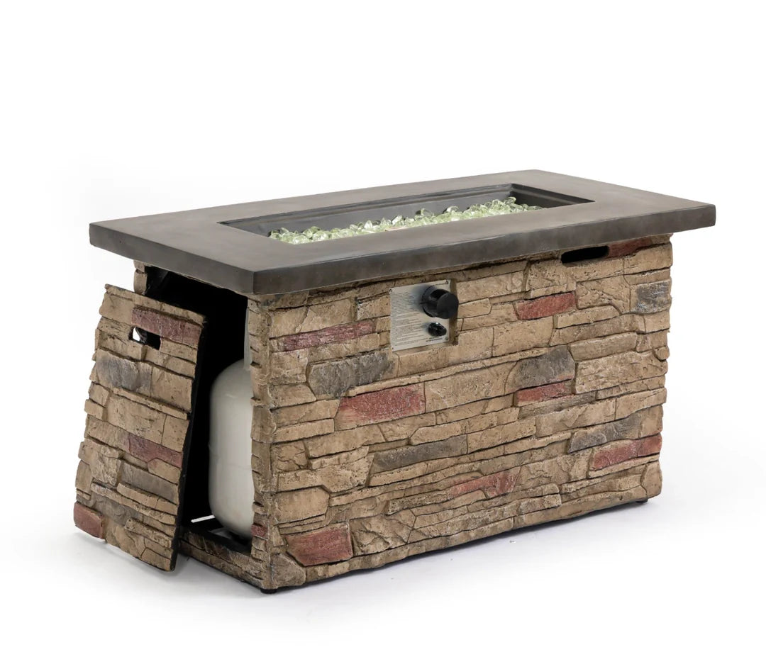 Heatstone Sierra 42” Stone Fire Pit Table – 50,000 BTU Propane Gas