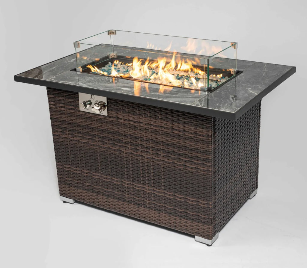 Heatstone Riviera 44” Wicker Fire Pit Table – 50,000 BTU Propane Gas