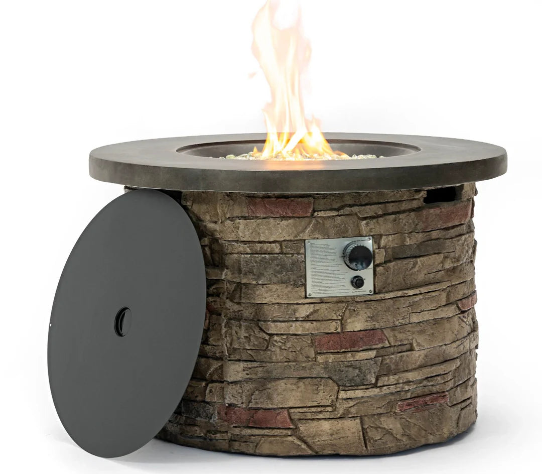 Heatstone Sonoma 36” Round Stone Fire Pit – 50,000 BTU Propane Gas