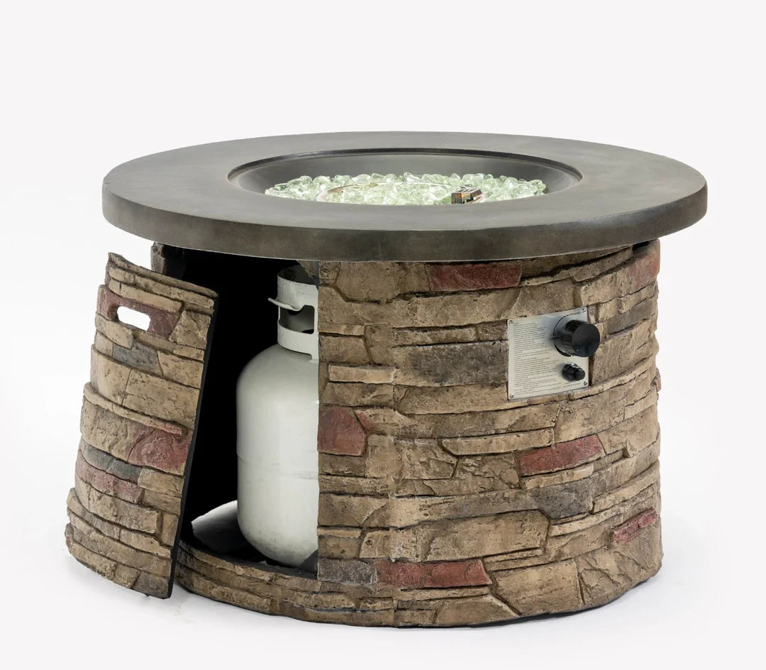 Heatstone Sonoma 36” Round Stone Fire Pit – 50,000 BTU Propane Gas