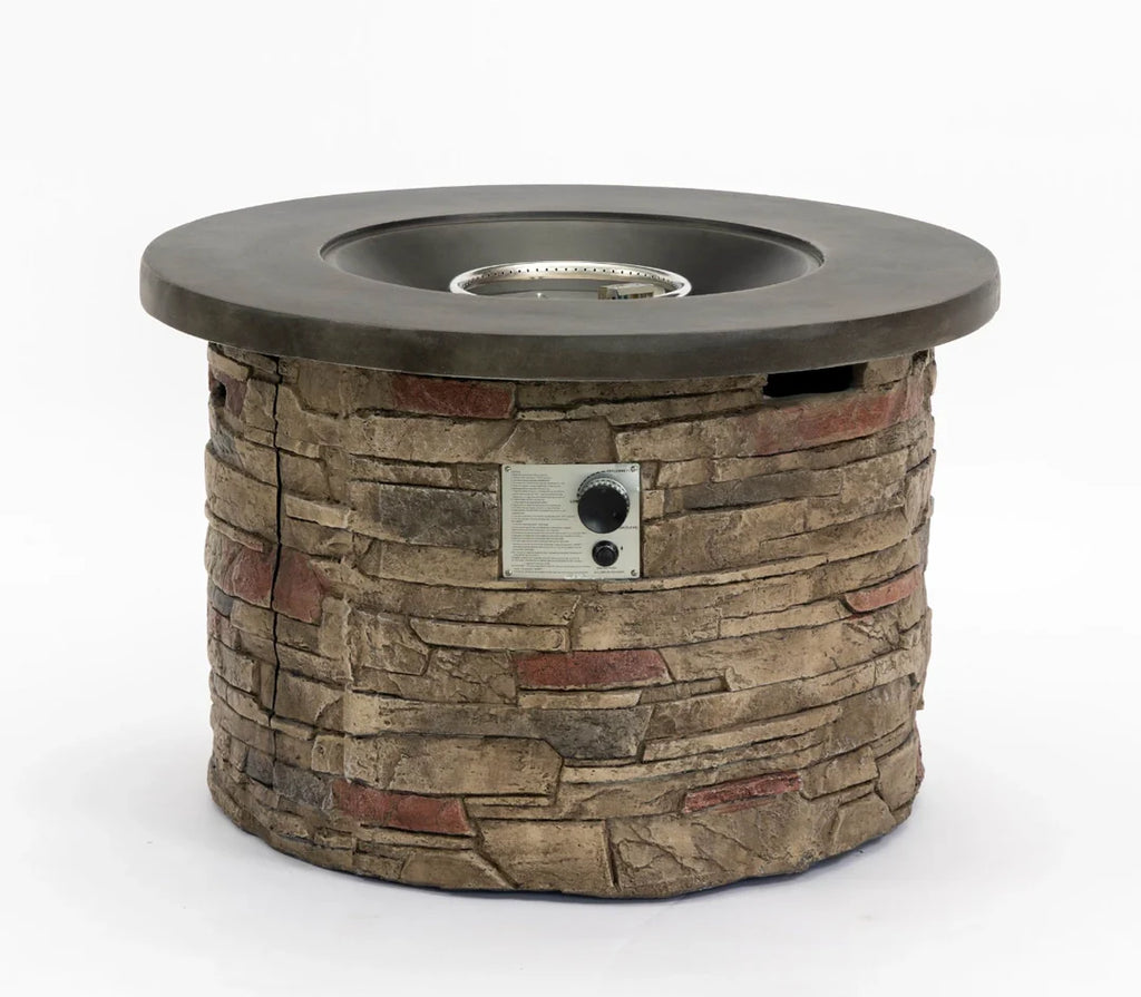Heatstone Sonoma 36” Round Stone Fire Pit – 50,000 BTU Propane Gas