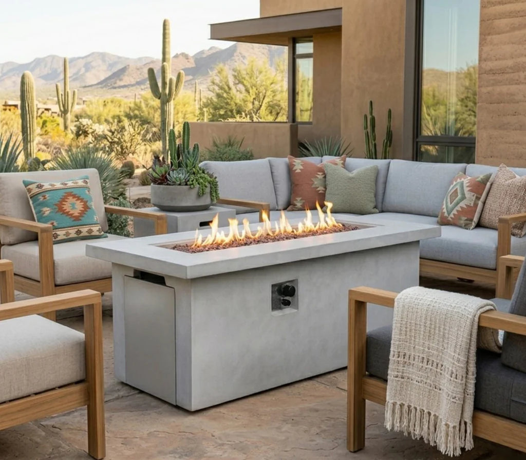 Heatstone Avalon 60” Concrete Fire Pit Table – 65,000 BTU Outdoor Gas