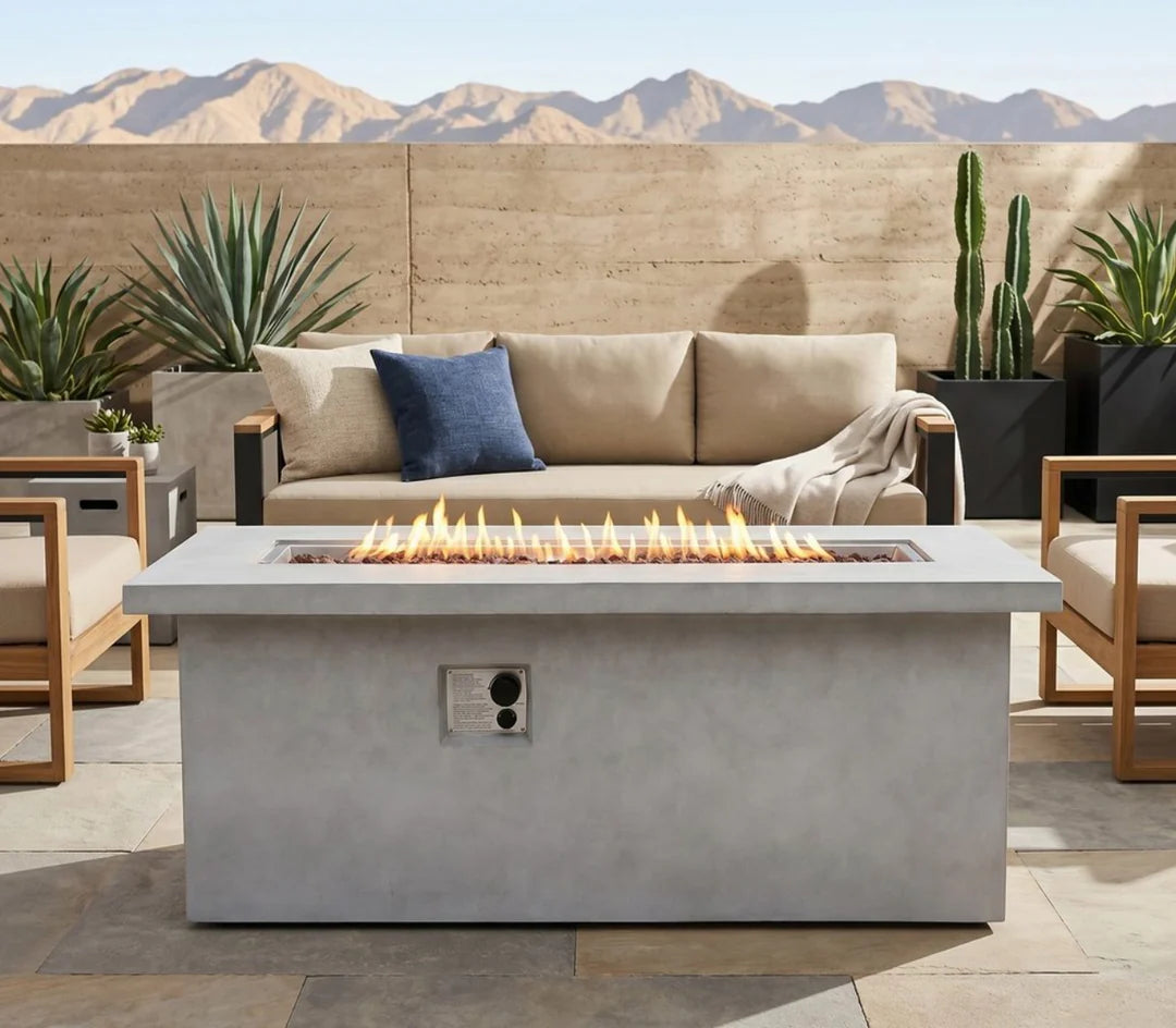 Heatstone Avalon 60” Concrete Fire Pit Table – 65,000 BTU Outdoor Gas