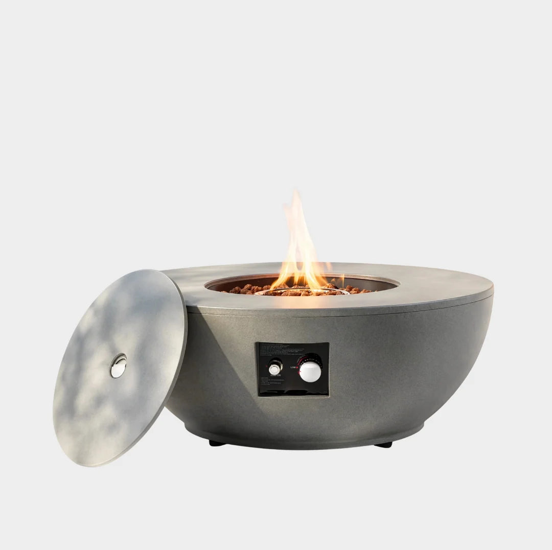 Heatstone Solara 36” Round Concrete Fire Pit – 50,000 BTU Outdoor Gas Fireplace