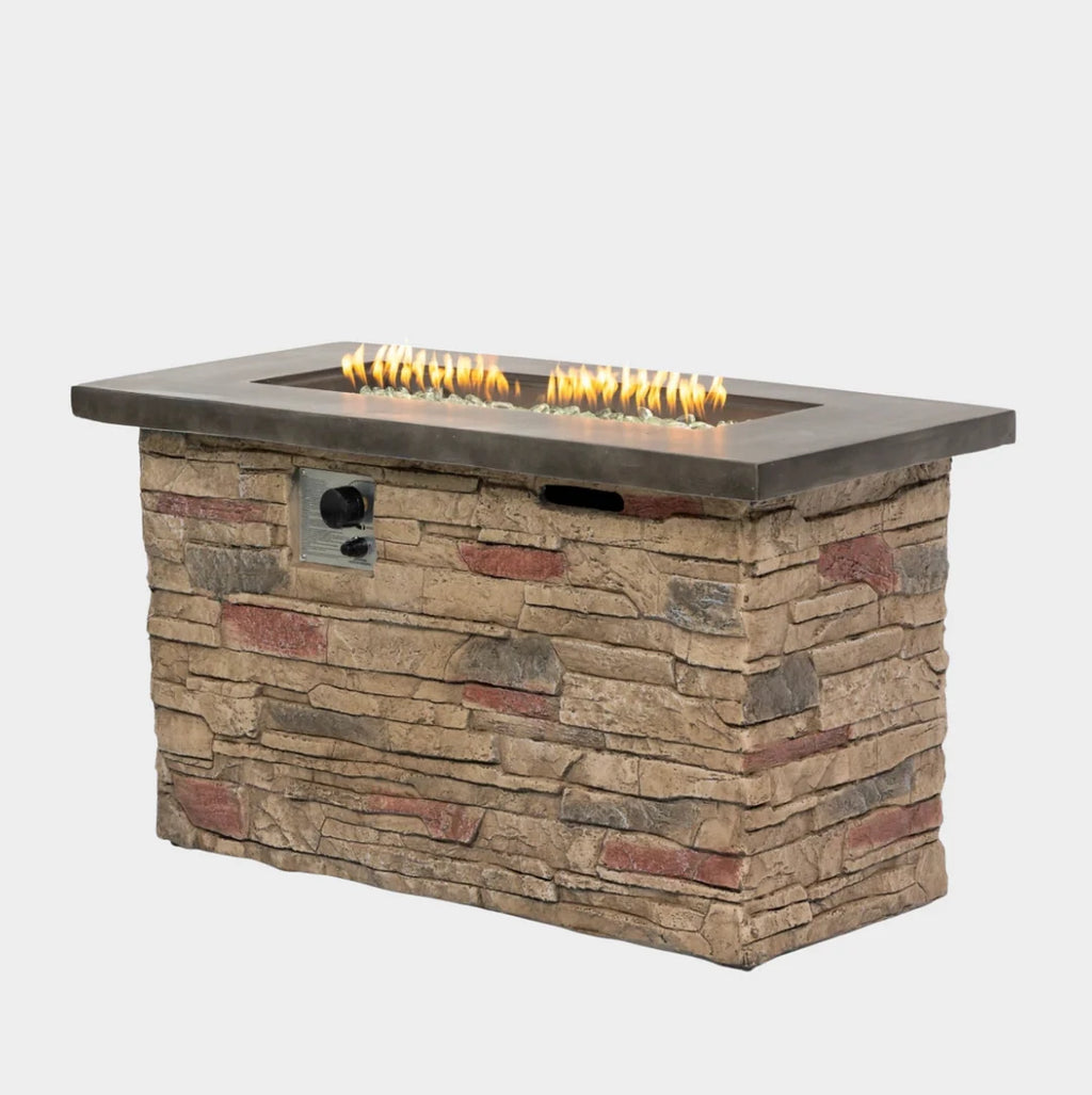 Heatstone Sierra 42” Stone Fire Pit Table – 50,000 BTU Propane Gas