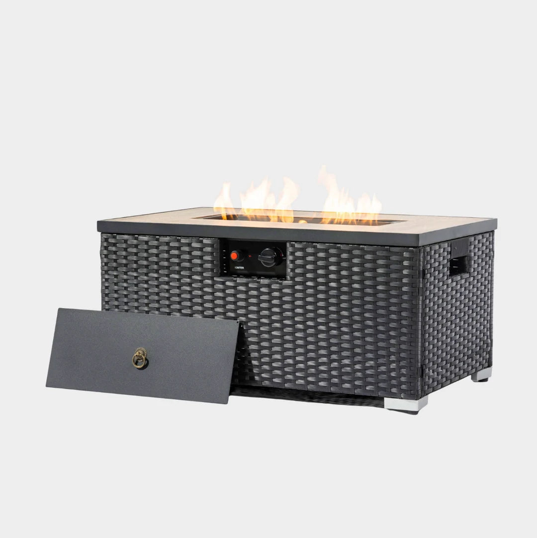 Heatstone Bristol 32" Rattan Fire Pit Table – 50,000 BTU Outdoor Gas