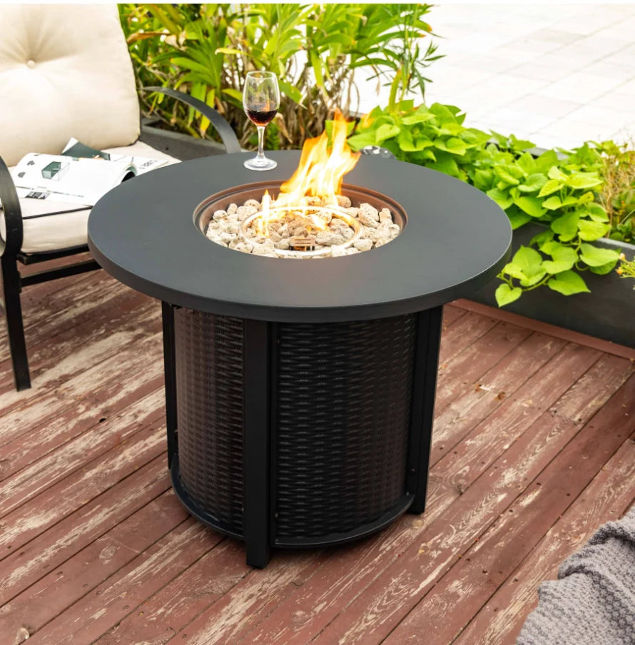 Heatstone Prescott 32" Steel Fire Pit Table – 50,000 BTU Outdoor Gas