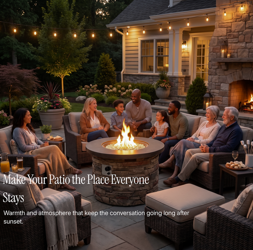 Heatstone Sonoma 36” Round Stone Fire Pit – 50,000 BTU Propane Gas