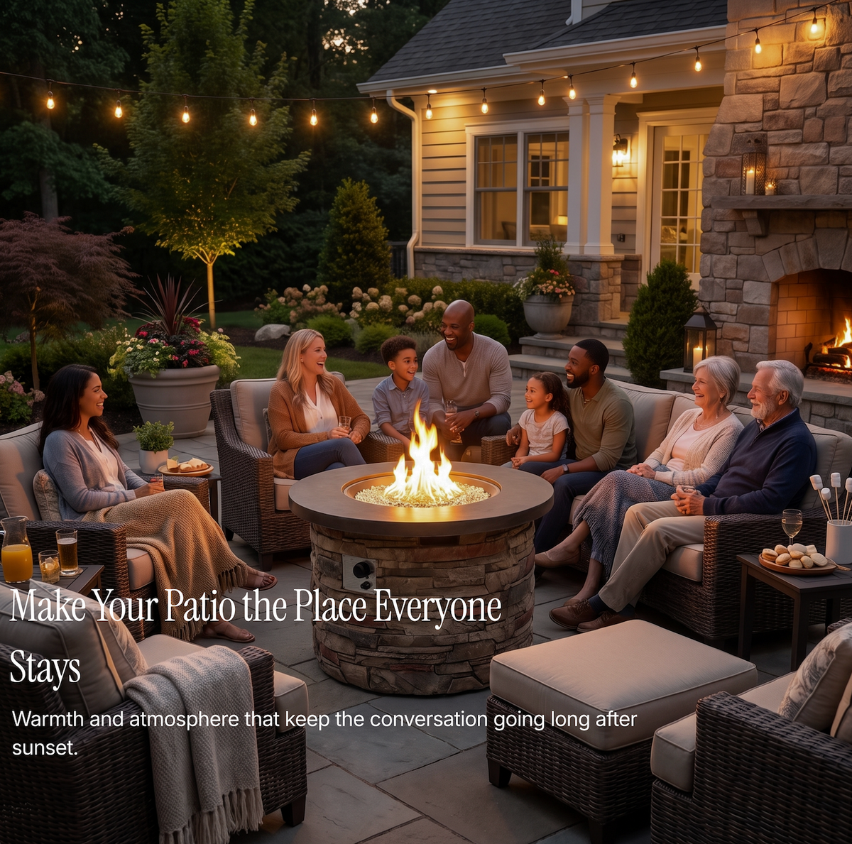 Heatstone Sonoma 36” Round Stone Fire Pit – 50,000 BTU Propane Gas