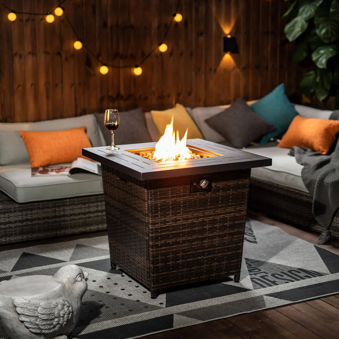 Heatstone Ashcroft 27" Rattan Fire Pit Table – 50,000 BTU Outdoor Gas