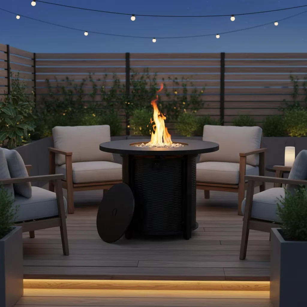Heatstone Prescott 32" Steel Fire Pit Table – 50,000 BTU Outdoor Gas