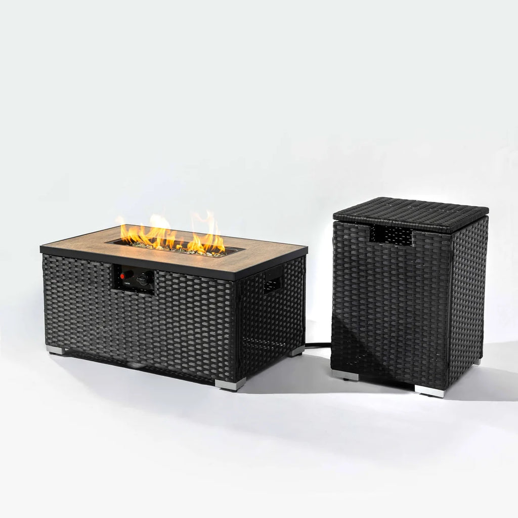 Heatstone Bristol 32" Rattan Fire Pit Table – 50,000 BTU Outdoor Gas