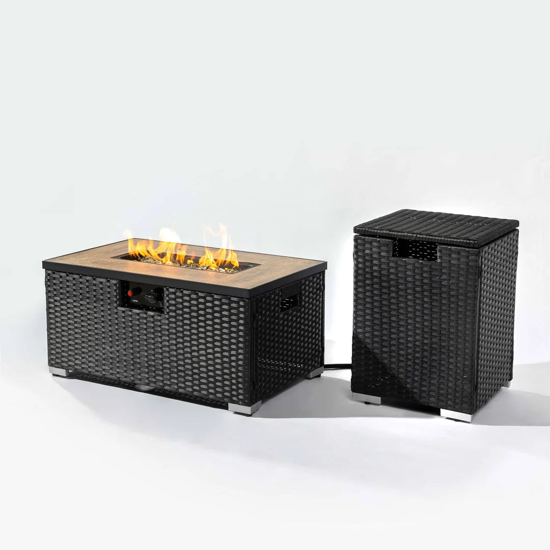 Heatstone Bristol 32" Rattan Fire Pit Table – 50,000 BTU Outdoor Gas