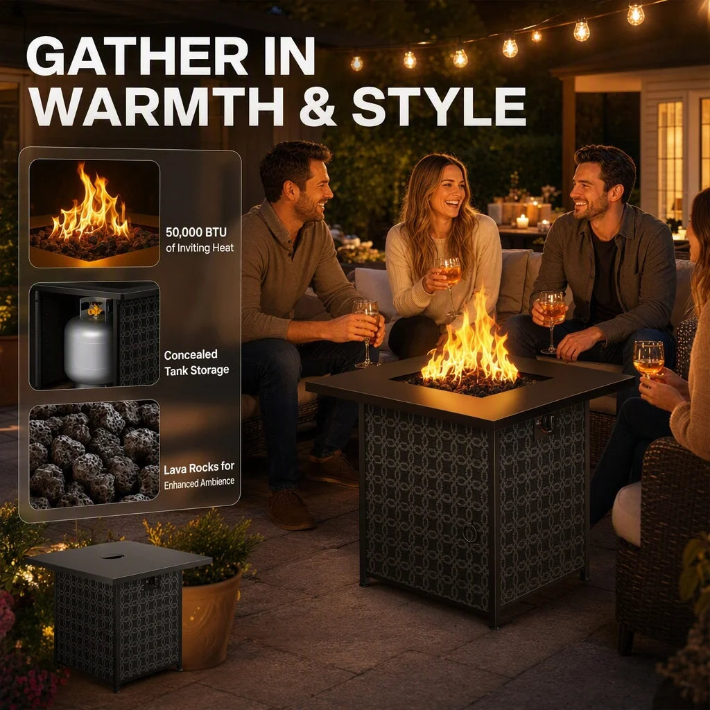 Heatstone Del Rey 28" square propane fire pit table, view 2