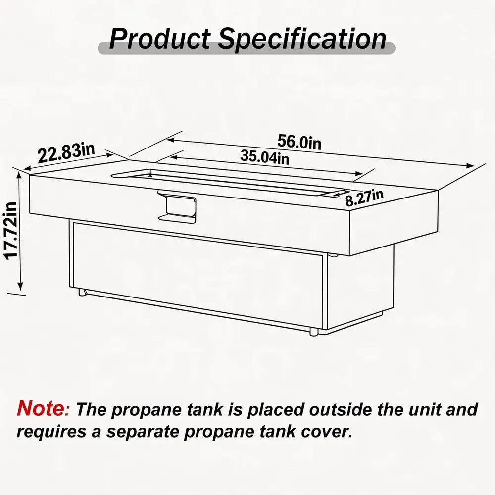 Heatstone Horizon 56" rectangular propane fire pit table, view 2