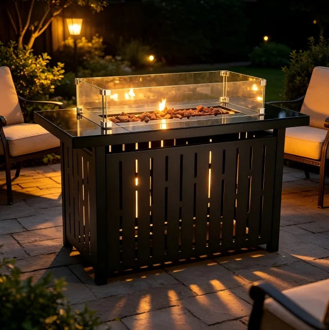 Heatstone Granada square propane fire pit table, view 3