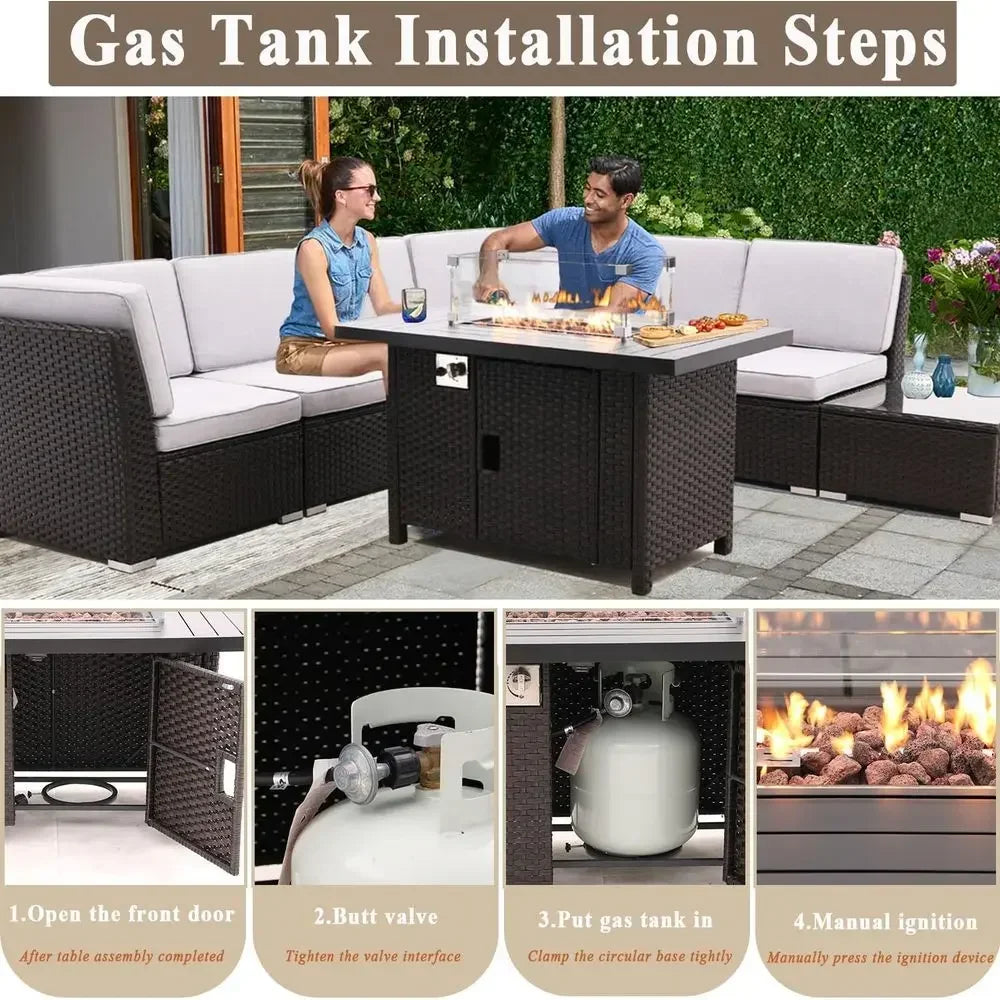 Heatstone Redwood 46" rectangular propane fire pit table, view 4