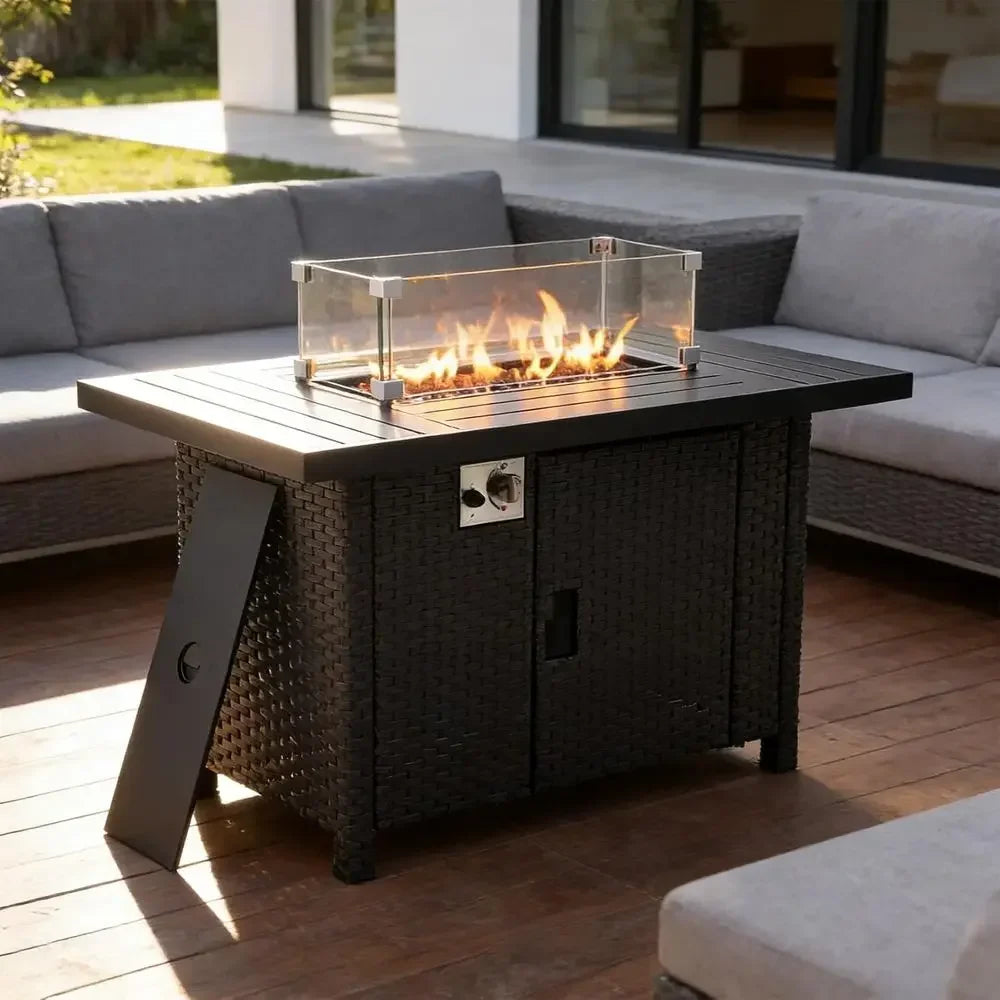 Heatstone Redwood 46" rectangular propane fire pit table, view 6