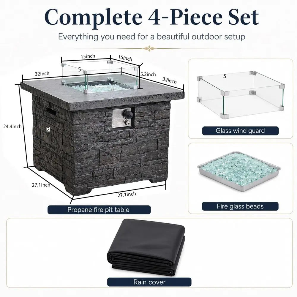 Heatstone Ledge square propane fire pit table, view 2