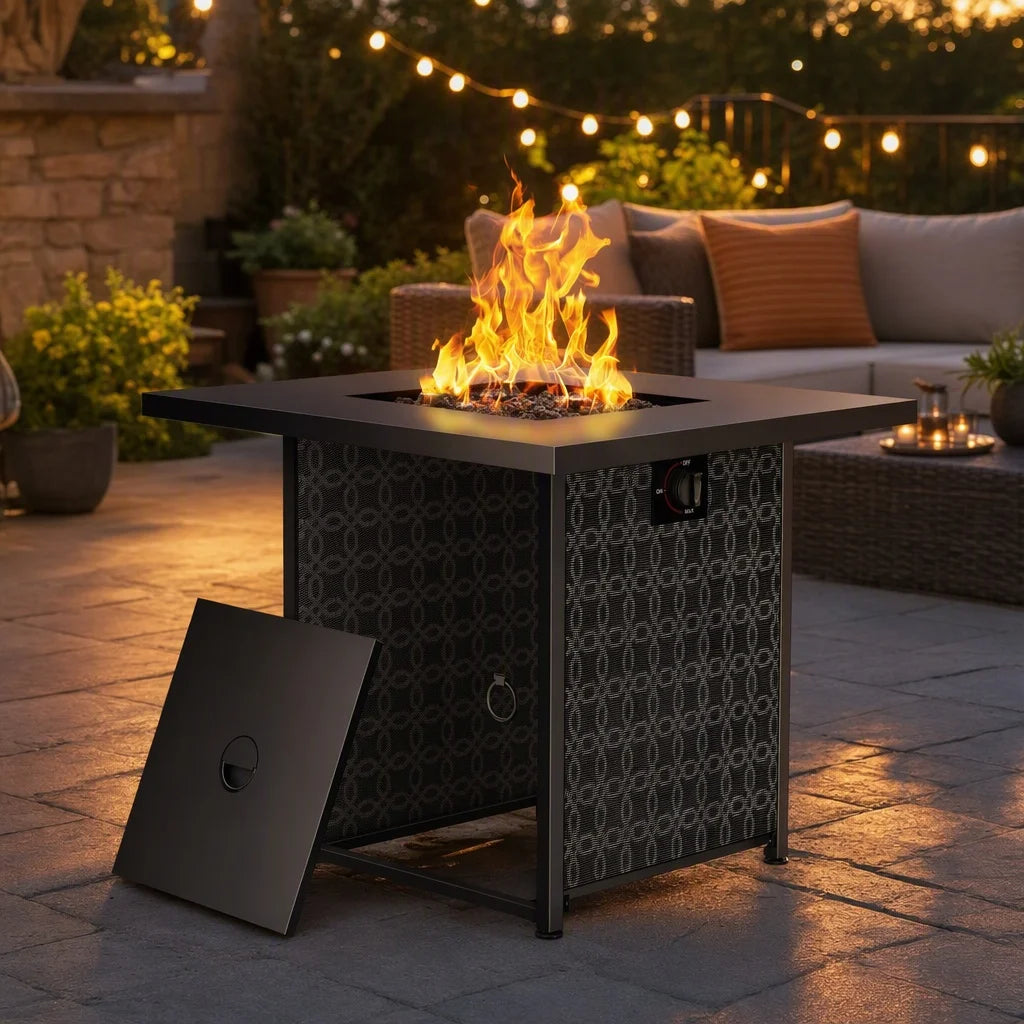 Heatstone Del Rey 28" square propane fire pit table, view 1