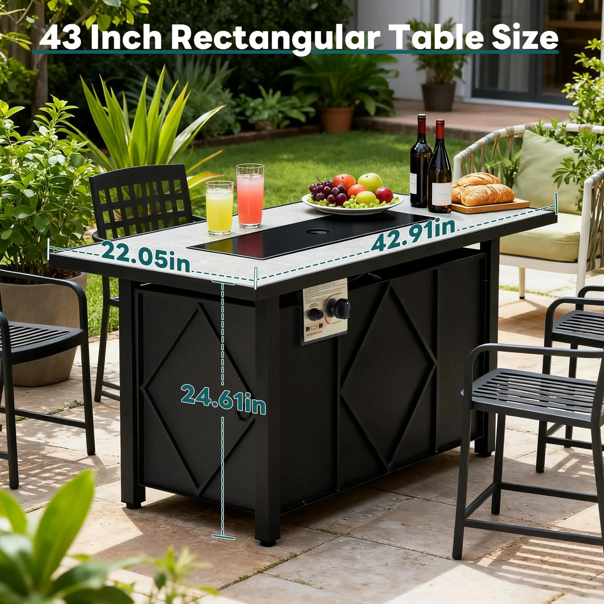 Heatstone Carson 43" rectangular propane fire pit table, view 3