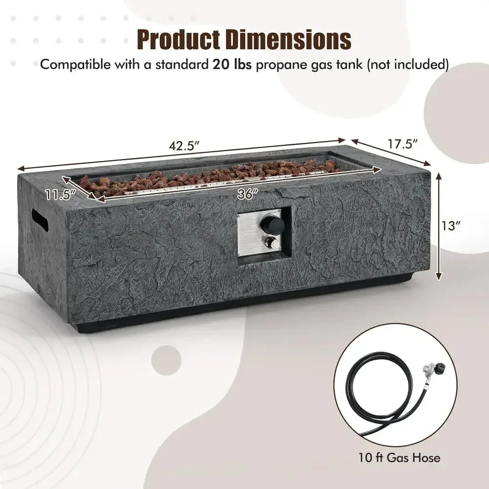 Heatstone Basalt 42.5" rectangular propane fire pit table, view 5