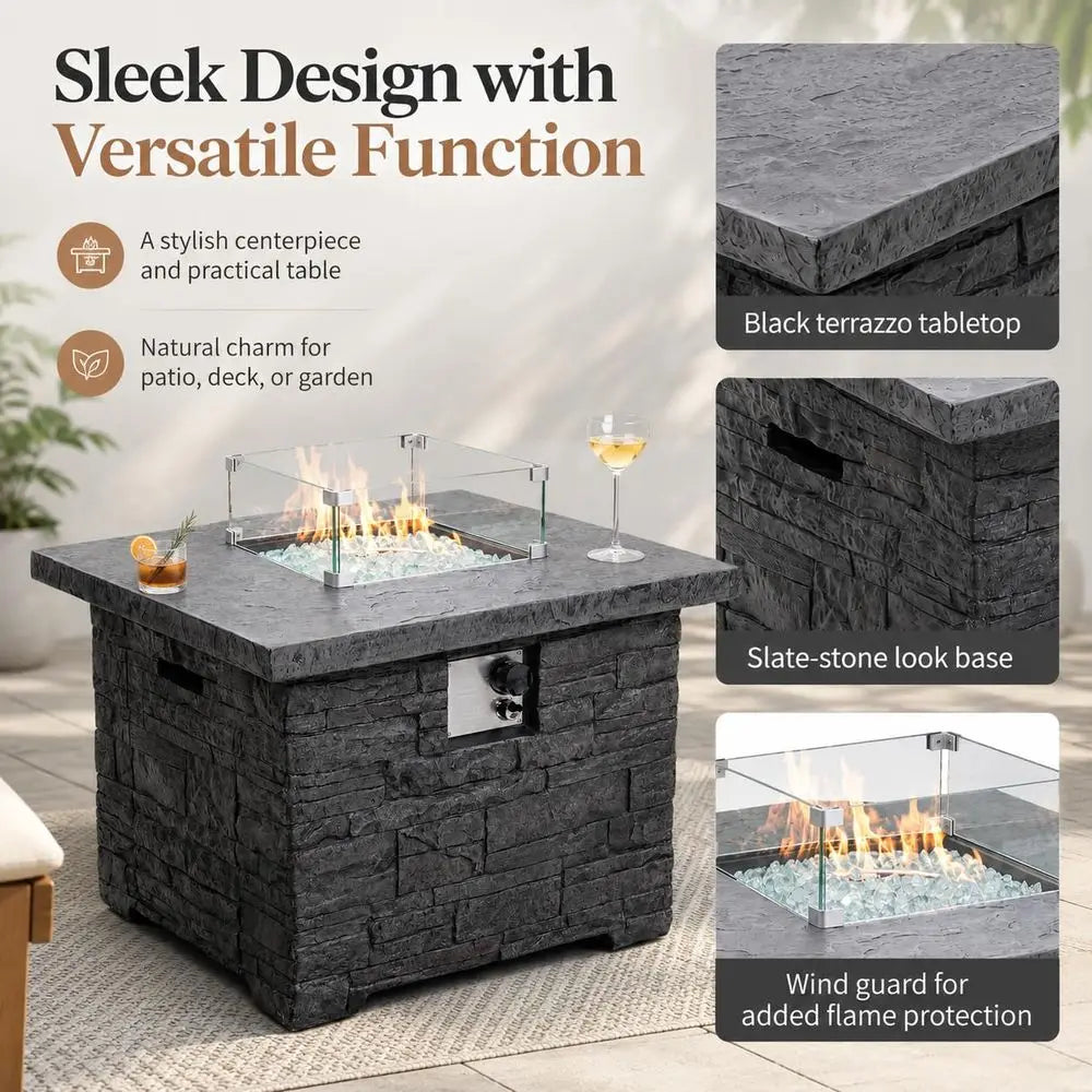 Heatstone Ledge square propane fire pit table, view 6
