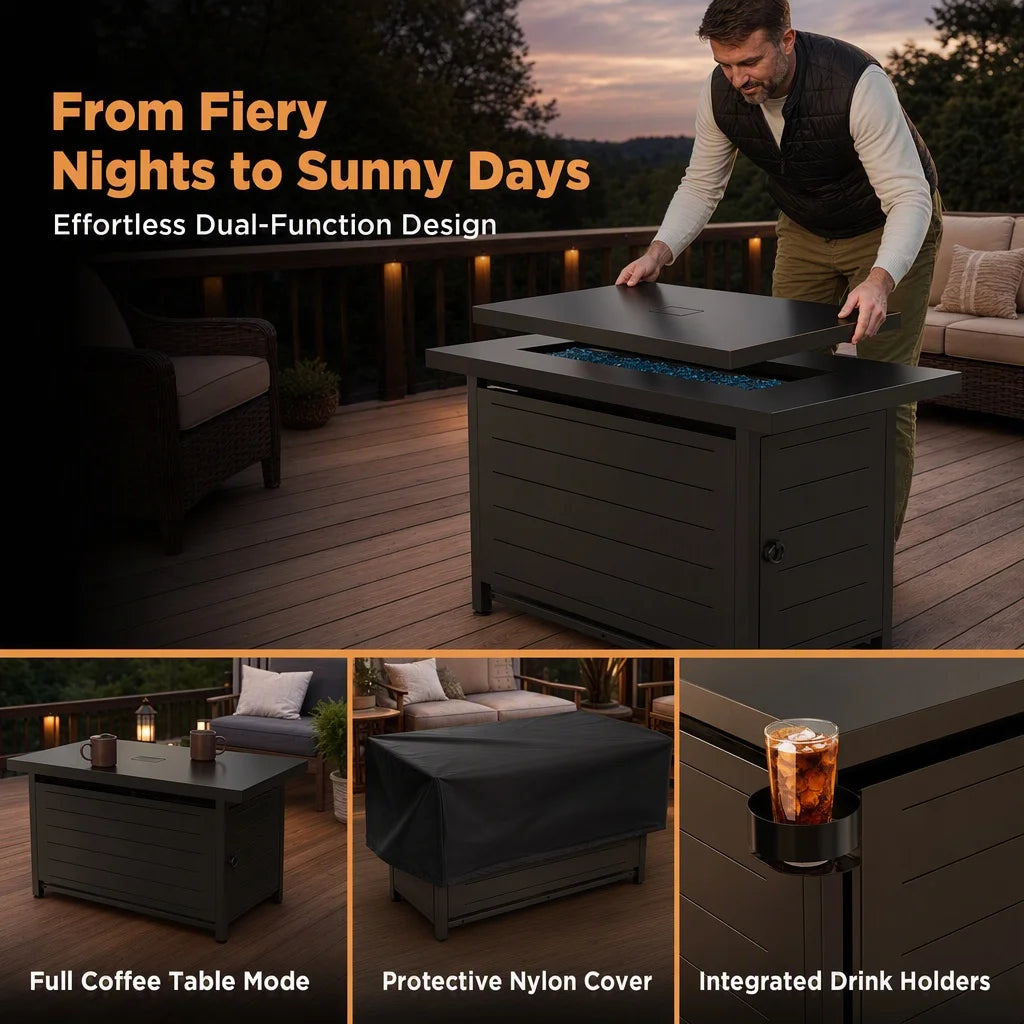 Heatstone Ventura 43" rectangular propane fire pit table, view 6