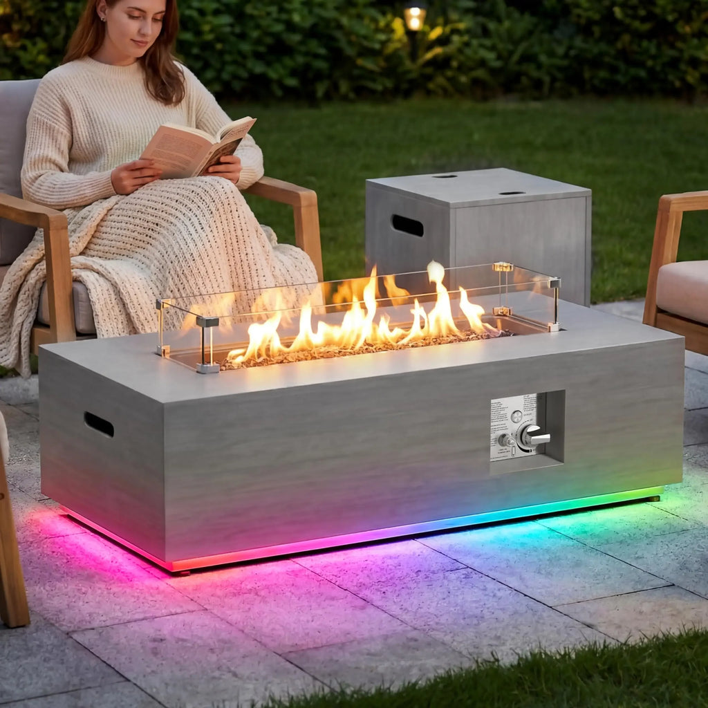 Heatstone Aurora 42" rectangular propane fire pit table, view 1