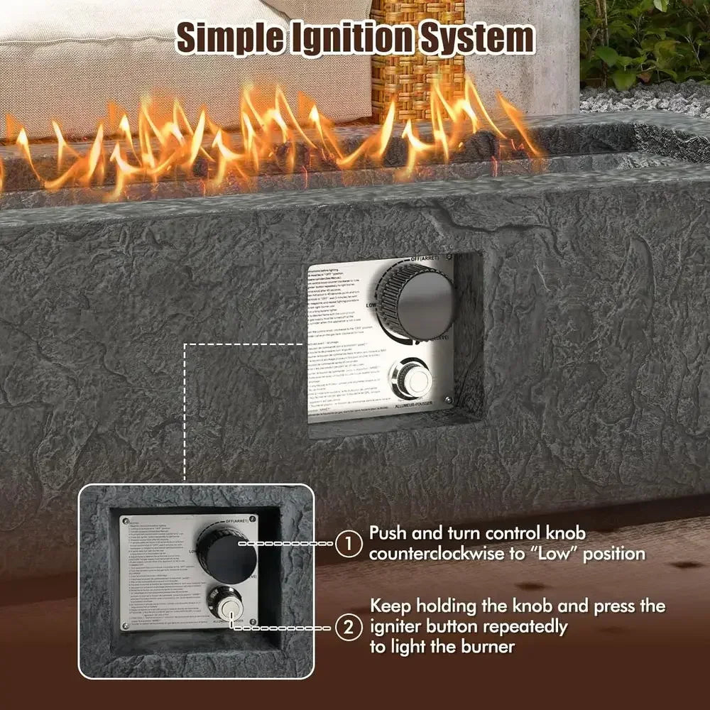Heatstone Basalt 42.5" rectangular propane fire pit table, view 6