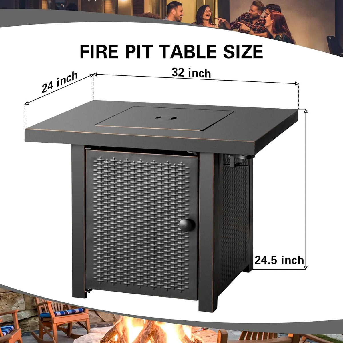 Heatstone Boulder square propane fire pit table, view 5
