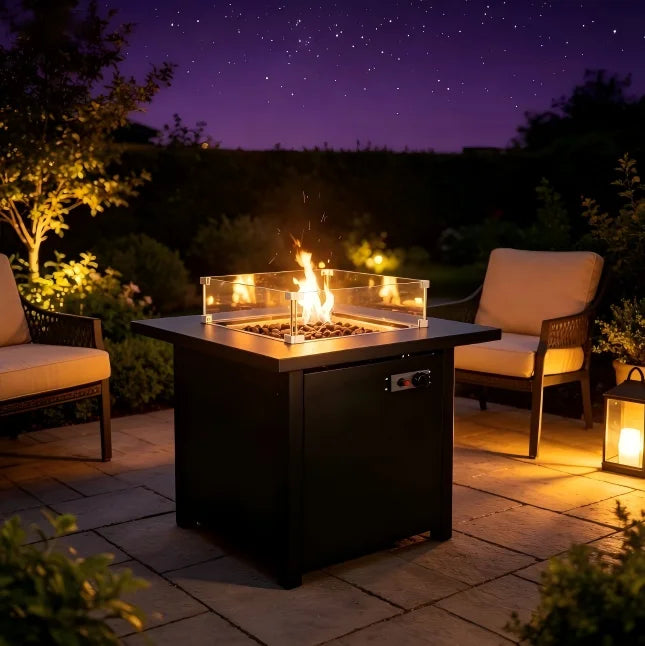 Heatstone Granada square propane fire pit table, view 2