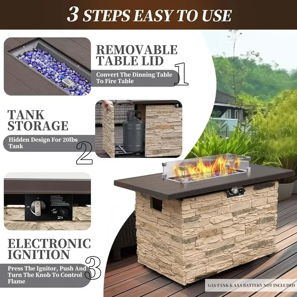 Heatstone Flagstone 43" rectangular propane fire pit table, view 3