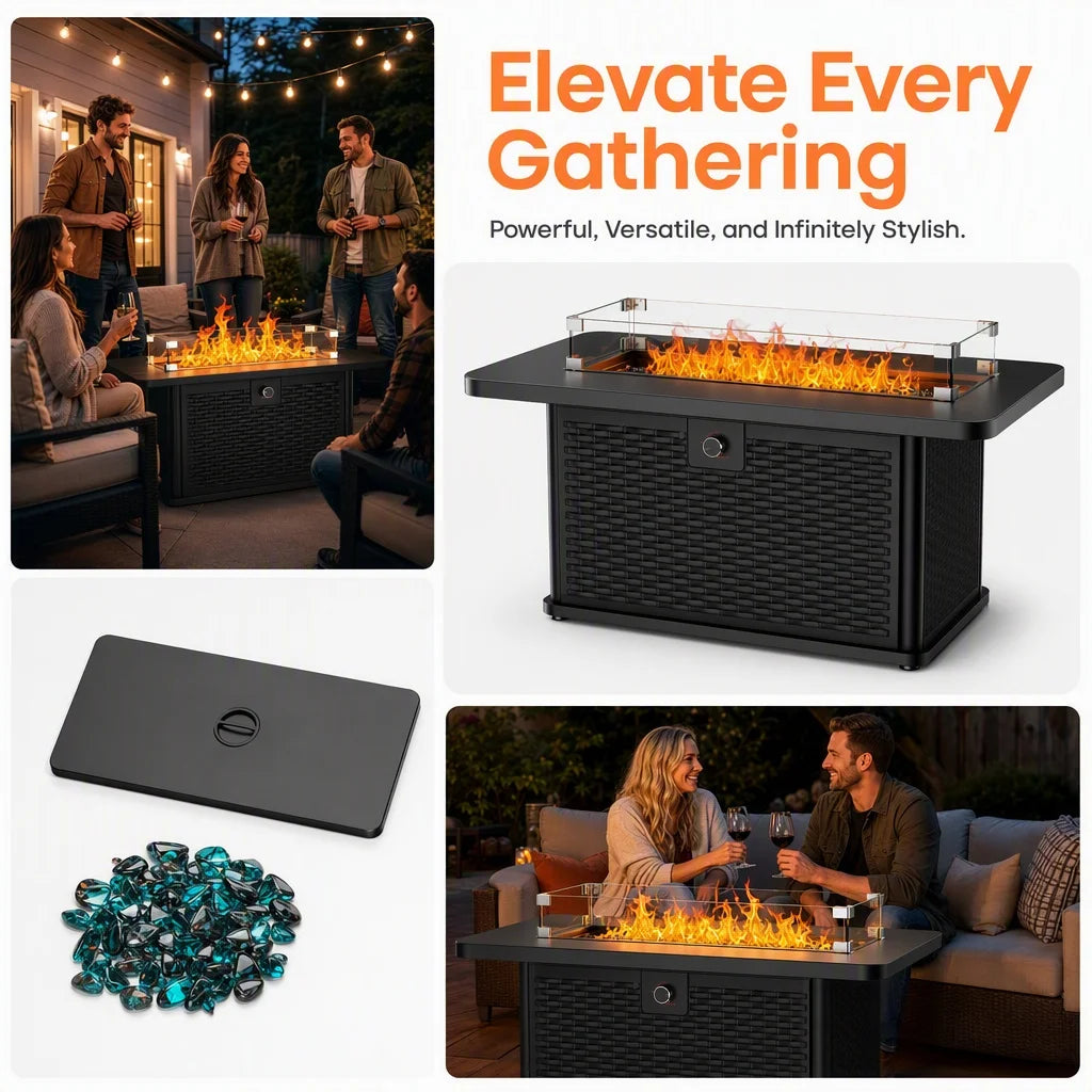 Heatstone Catalina 43" rectangular propane fire pit table, view 6