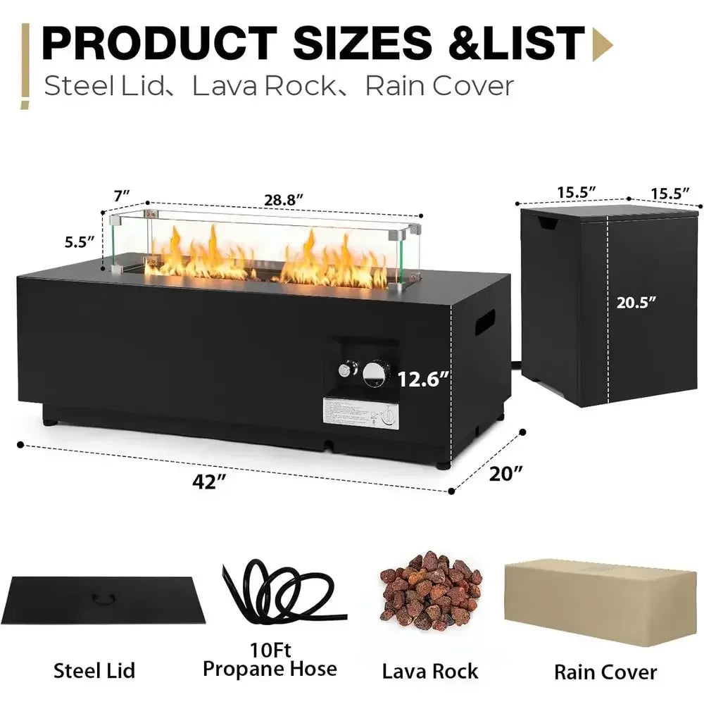 Heatstone Onyx 42" rectangular propane fire pit table, view 2