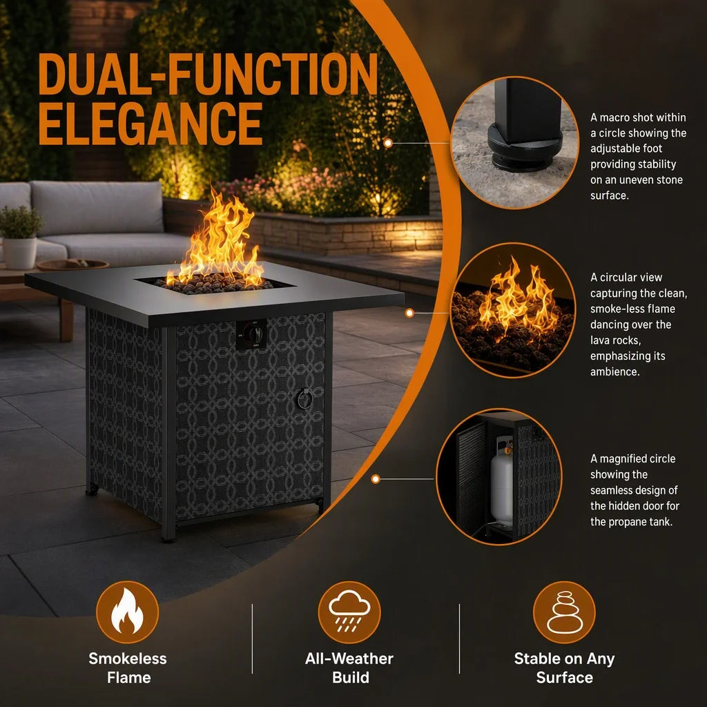 Heatstone Del Rey 28" square propane fire pit table, view 3
