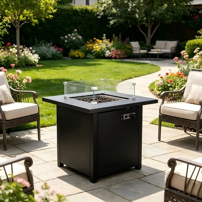 Heatstone Granada square propane fire pit table, view 1