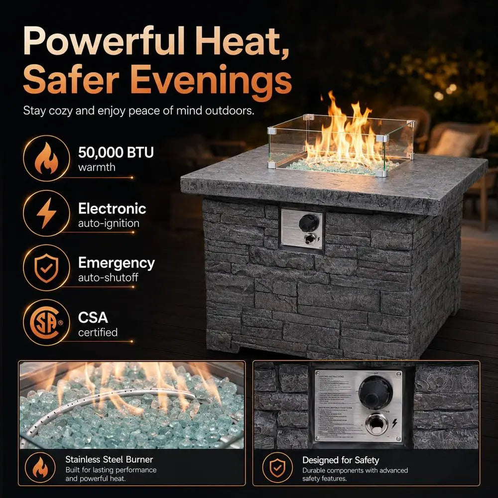 Heatstone Ledge square propane fire pit table, view 5